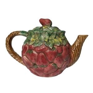 Vtg Takahashi San Francisco Strawberry Teapot Cottage Fairy Whimsical Kitchen